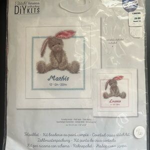 DIY Cross Stitch Kit - Brown Bunny Design boy or girl birth announcement